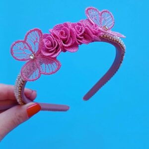 Tiara Luxo Rosê Pérolas e Strass