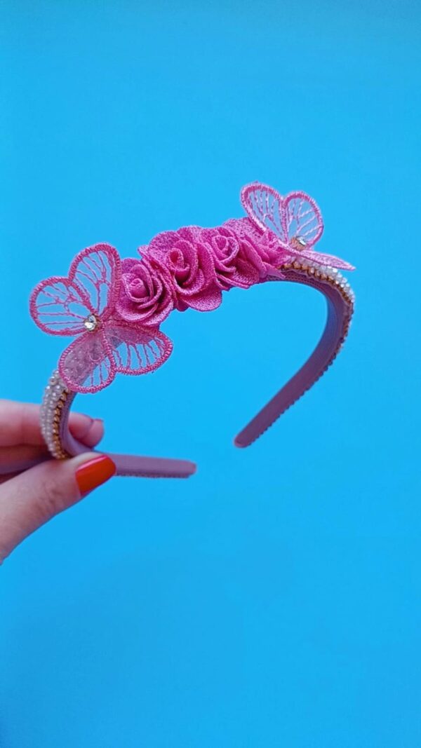 Tiara Luxo Rosê Pérolas e Strass