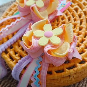 Laço Junino Xadrez Rosa e Amarelo Florzinha