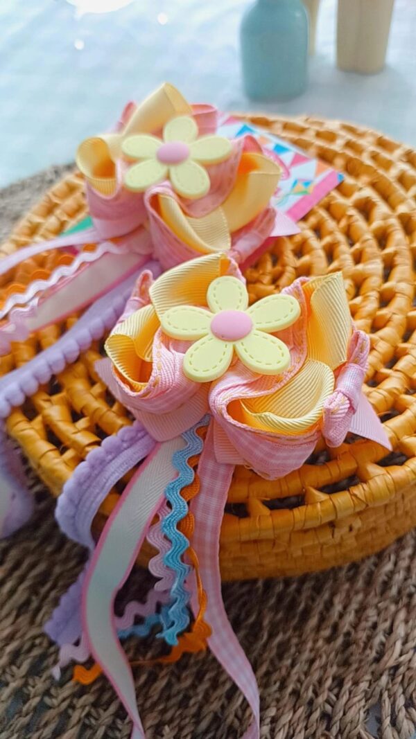 Laço Junino Xadrez Rosa e Amarelo Florzinha