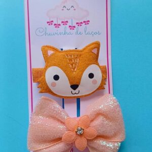 Kit Hair Clip Raposinha&Laço Salmão com Aplique de flor e Strass