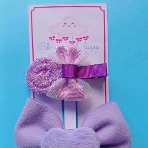 Laço Lilás Coração&Hair Clip Pirulitinho Roxo