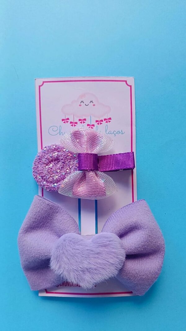 Laço Lilás Coração&Hair Clip Pirulitinho Roxo