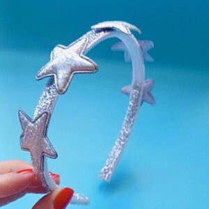 Tiara Inquebrável Prata com Estrelas e Fita Lurex Brilhante