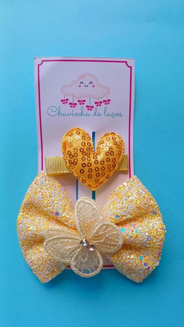 Kit Hair Clip Coração& Laço Brilho Borboleta